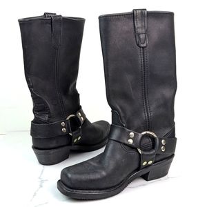 Double H Black Leather Motorcycle Boots Ladies 6